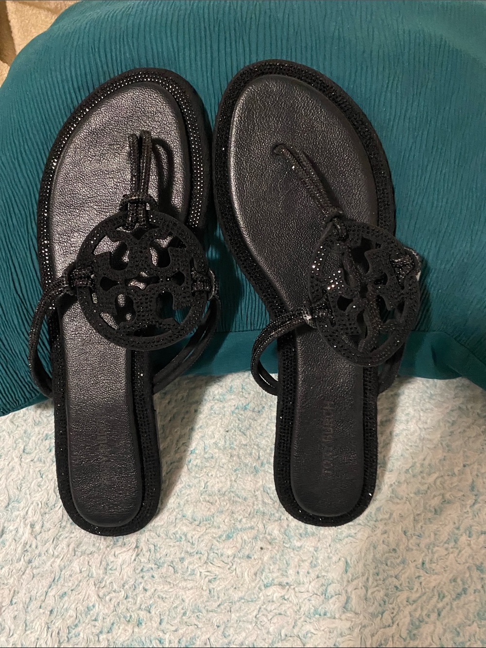 Tory Burch Black Logo Medallion Thong Sandals